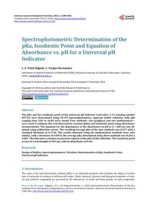 Spectrophotometric Determination of the Pka, Isosbestic Point and Equation of Absorbance Vs