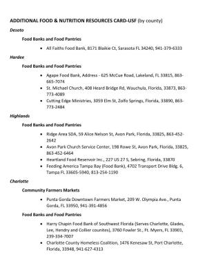Additional Food Banks, Community Farmers Markets