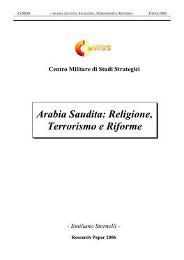 Arabia Saudita: Religione, Terrorismo E Riforme - Paper 2006
