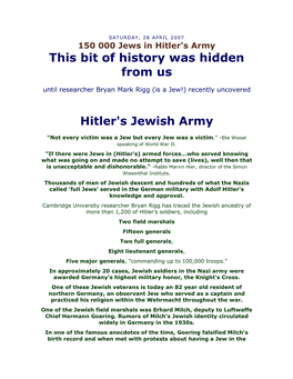 This Bit of History Was Hidden from Us Hitler's Jewish Army