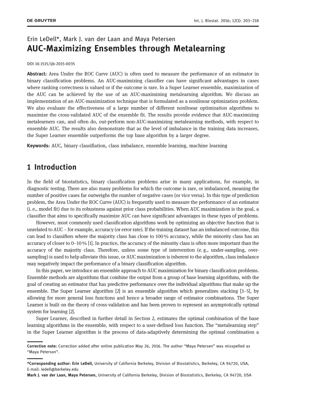 AUC-Maximizing Ensembles Through Metalearning