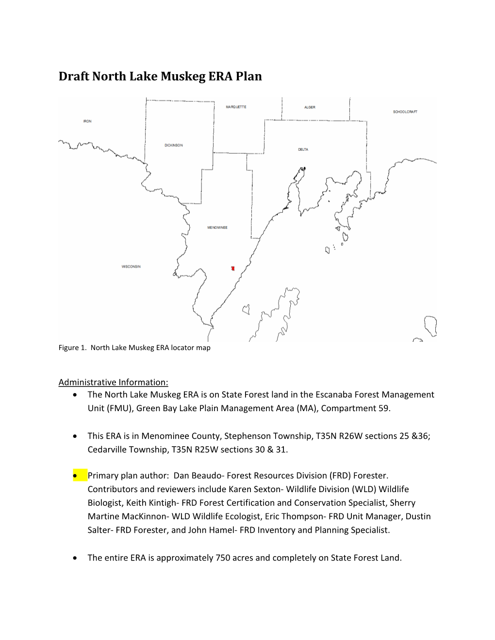 North Lake Muskeg ERA Plan