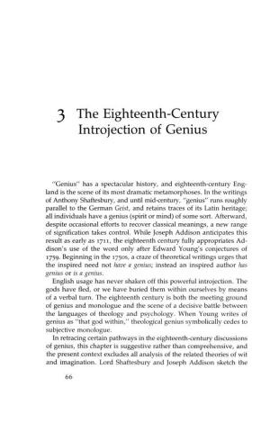 3 the Eighteenth-Century Introjection of Genius
