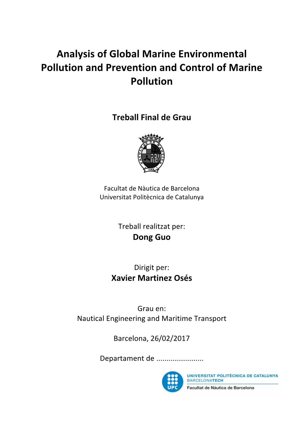Analysis of Global Marine Environmental Pollution and Prevention and Control of Marine Pollution