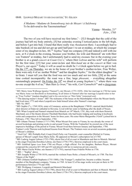 À Madame / Madame De Sonnenbourg /Née De Mozart / À Salzbourg to Be Delivered to the Tanzmeisterhaus2 Vienna – Monday, 21St Febr., 1785