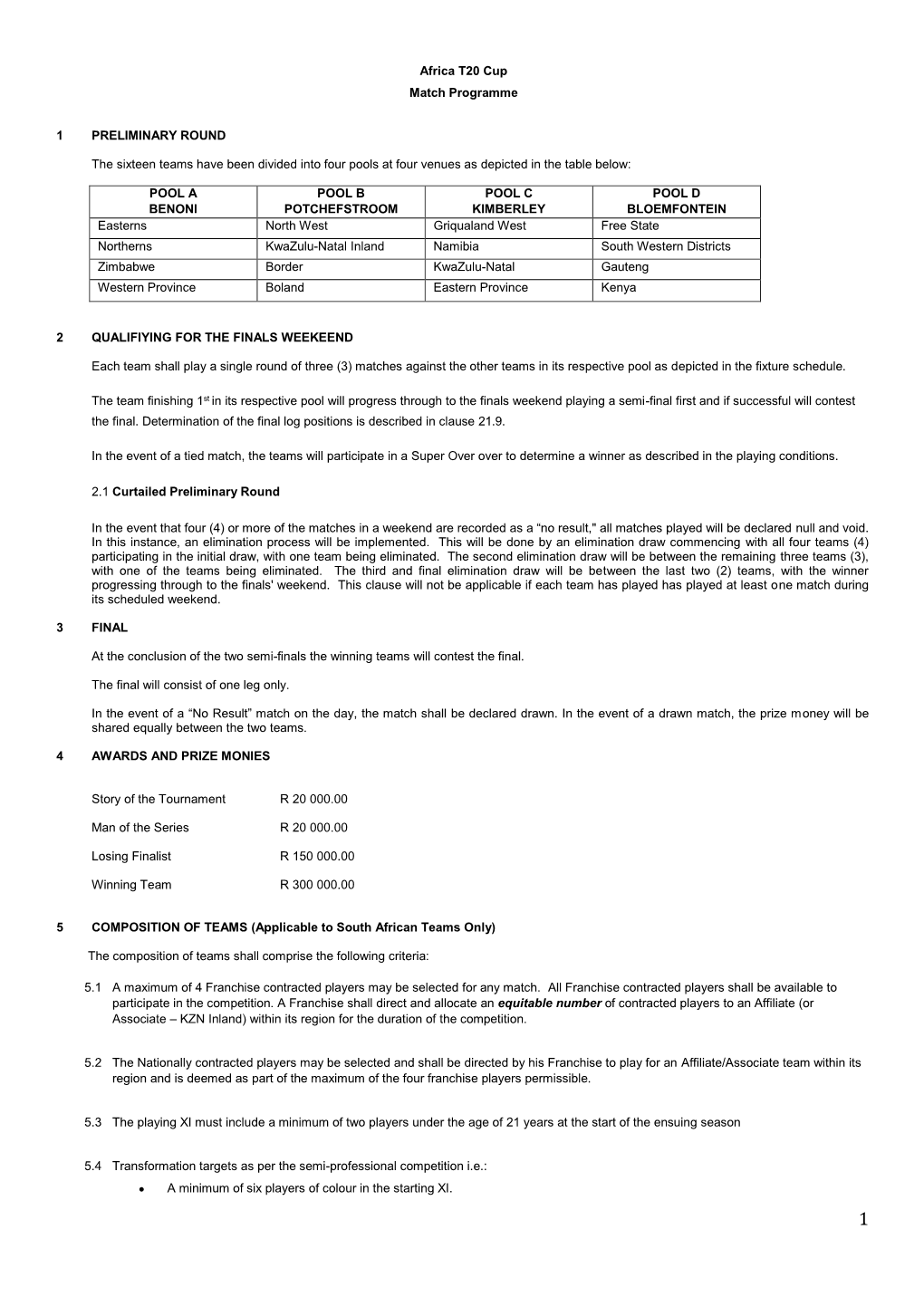 Africa T20 Cup Match Programme