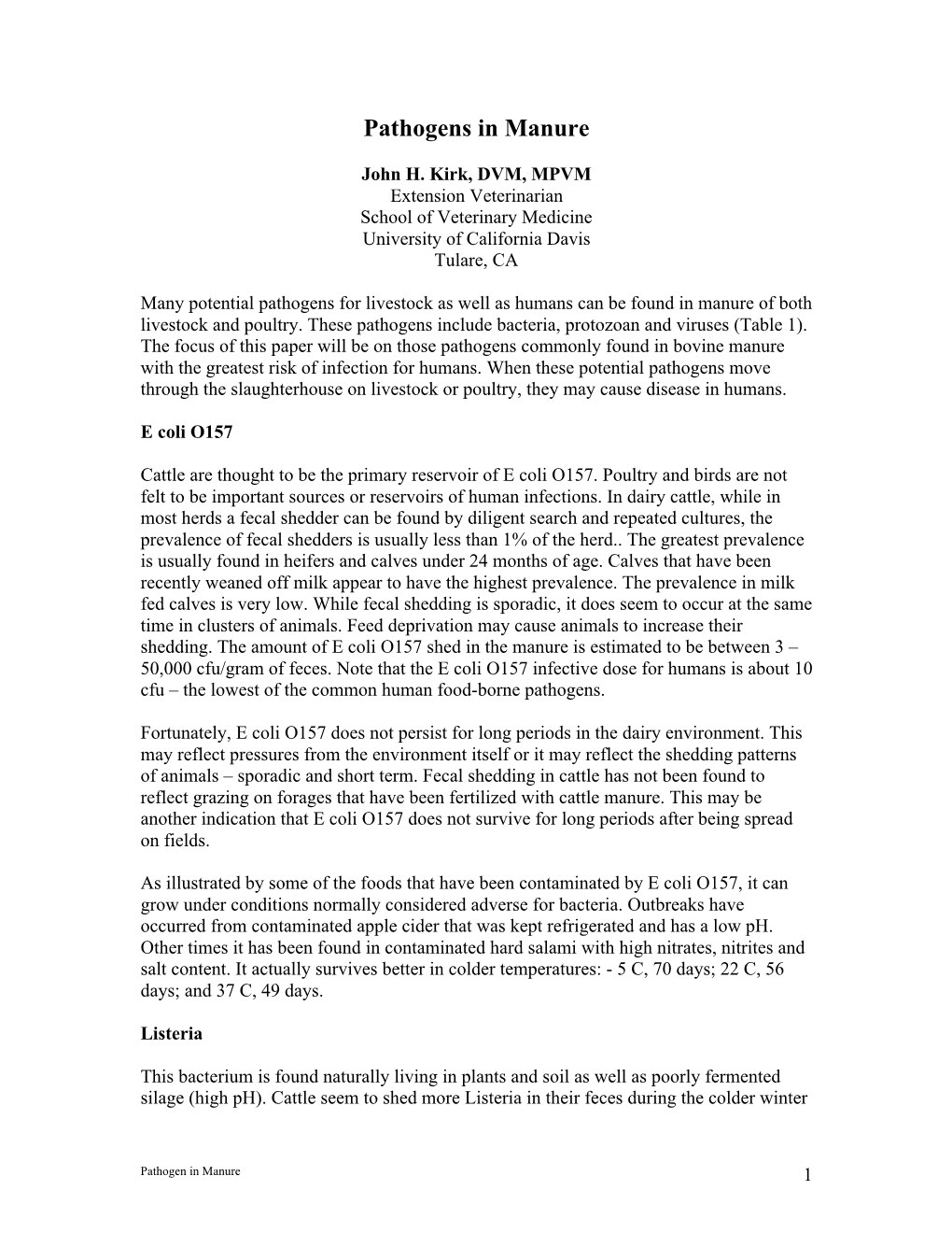 Pathogens in Manure