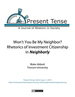 Rhetorics of Investment Citizenship in Neighborly