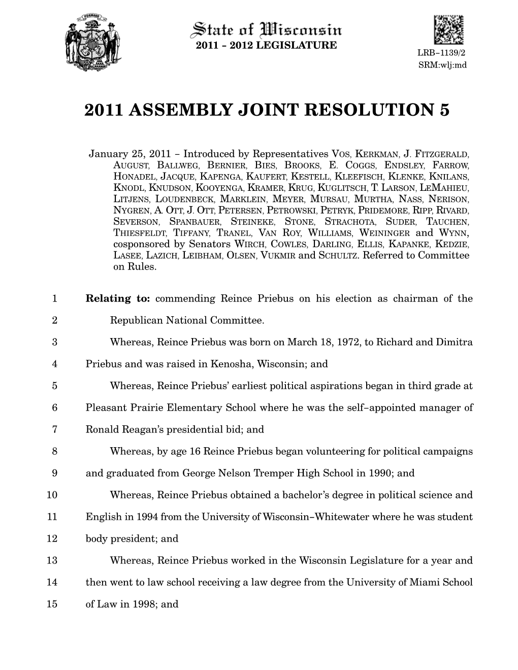 2011 Assembly Joint Resolution 5