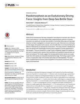 Paedomorphosis As an Evolutionary Driving Force: Insights from Deep-Sea Brittle Stars
