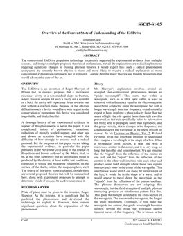 Overview of the Current State of Understanding of the Emdrive