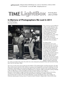 TIME in Memory of Photographers We Lost in 2011