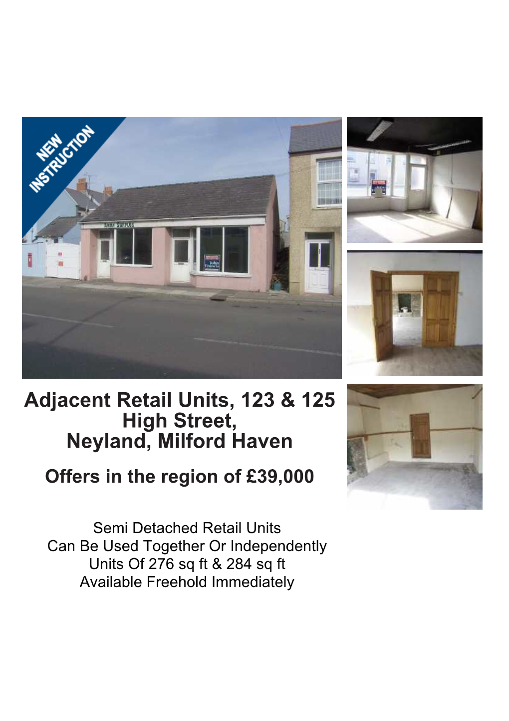 Adjacent Retail Units, 123 & 125 High Street, Neyland, Milford Haven