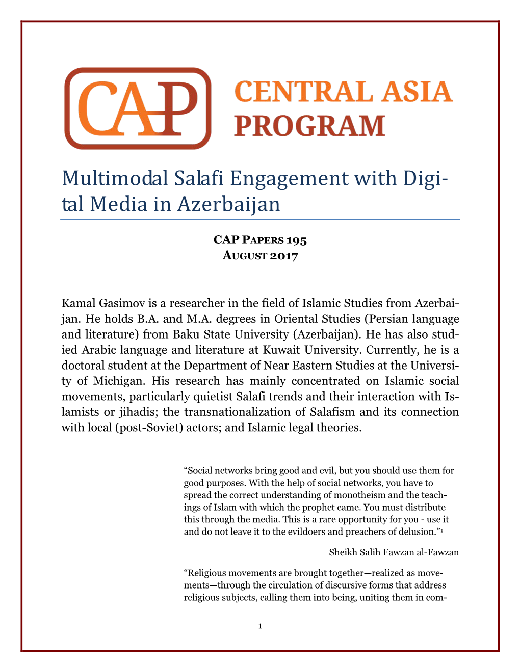 Multimodal Salafi Engagement with Digi- Tal Media in Azerbaijan