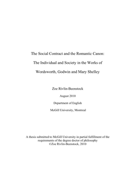 The Social Contract and the Romantic Canon: the Individual and Society