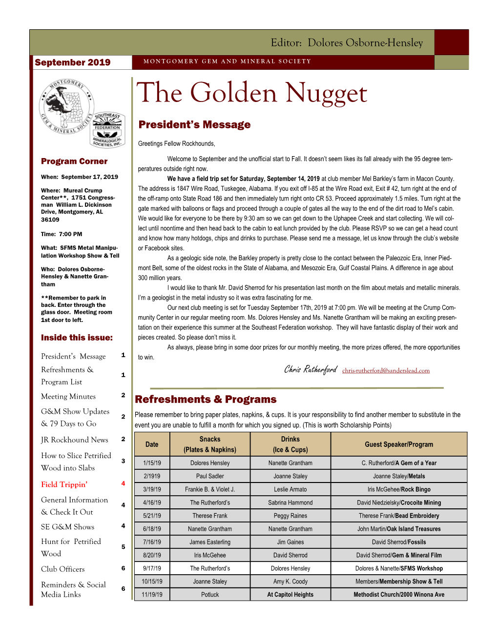 The Golden Nugget President’S Message
