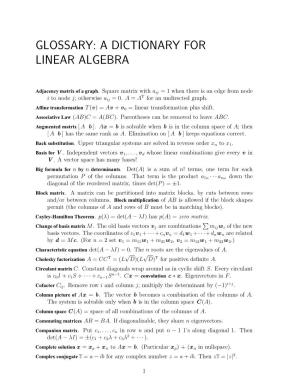 Glossary: a Dictionary for Linear Algebra