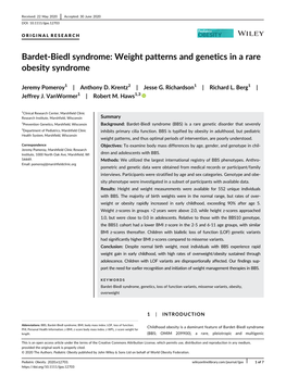 Weight Patterns and Genetics in a Rare Obesity Syndrome
