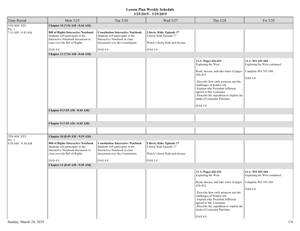 Lesson Plan Weekly Schedule