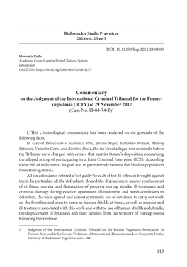 Commentary on the Judgment of the International Criminal Tribunal for the Former Yugoslavia (ICTY) of 29 November 2017 (Case No