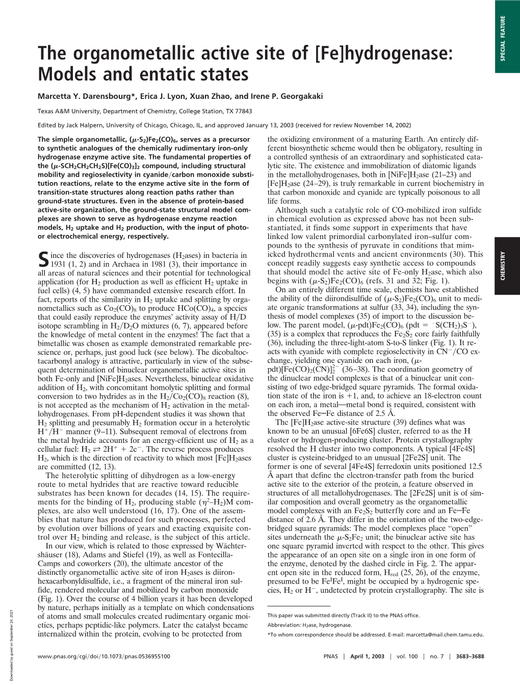 The Organometallic Active Site of [Fe]Hydrogenase: Models And