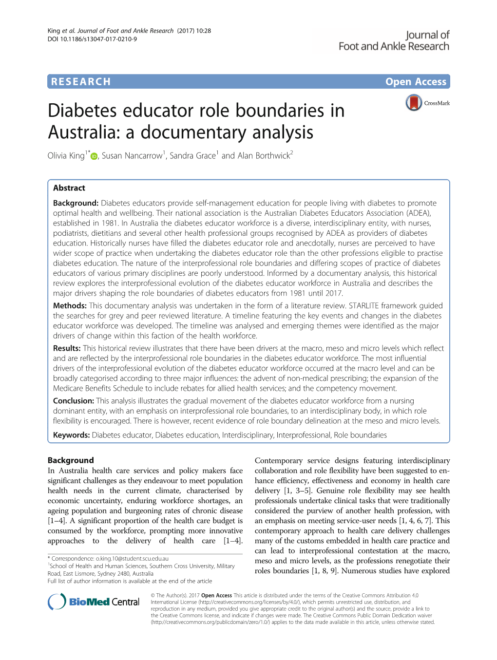 Diabetes Educator Role Boundaries in Australia: a Documentary Analysis Olivia King1* , Susan Nancarrow1, Sandra Grace1 and Alan Borthwick2
