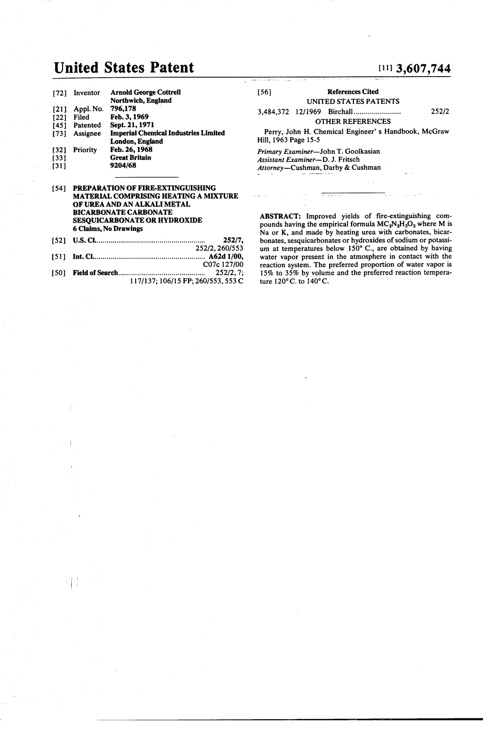 United States Patent (11) 3,607,744