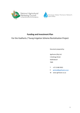 Funding and Investment Plan for the Vaalharts / Taung Irrigation Scheme Revitalisation Project