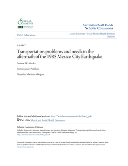 Transportation Problems and Needs in the Aftermath of the 1985 Mexico City Earthquake Antoine G