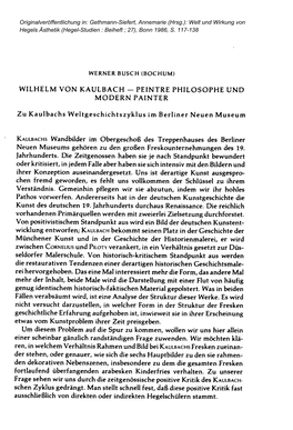 WILHELM VON KAULBACH — PEINTRE PHILOSOPHE UND MODERN PAINTER Zu Kaulbachs Weltgeschichtszyklus Im Berliner Neuen Museum KAULBA