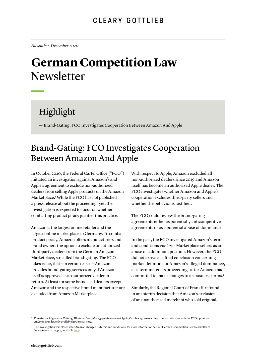 German Competition Law Newsletter — Highlight