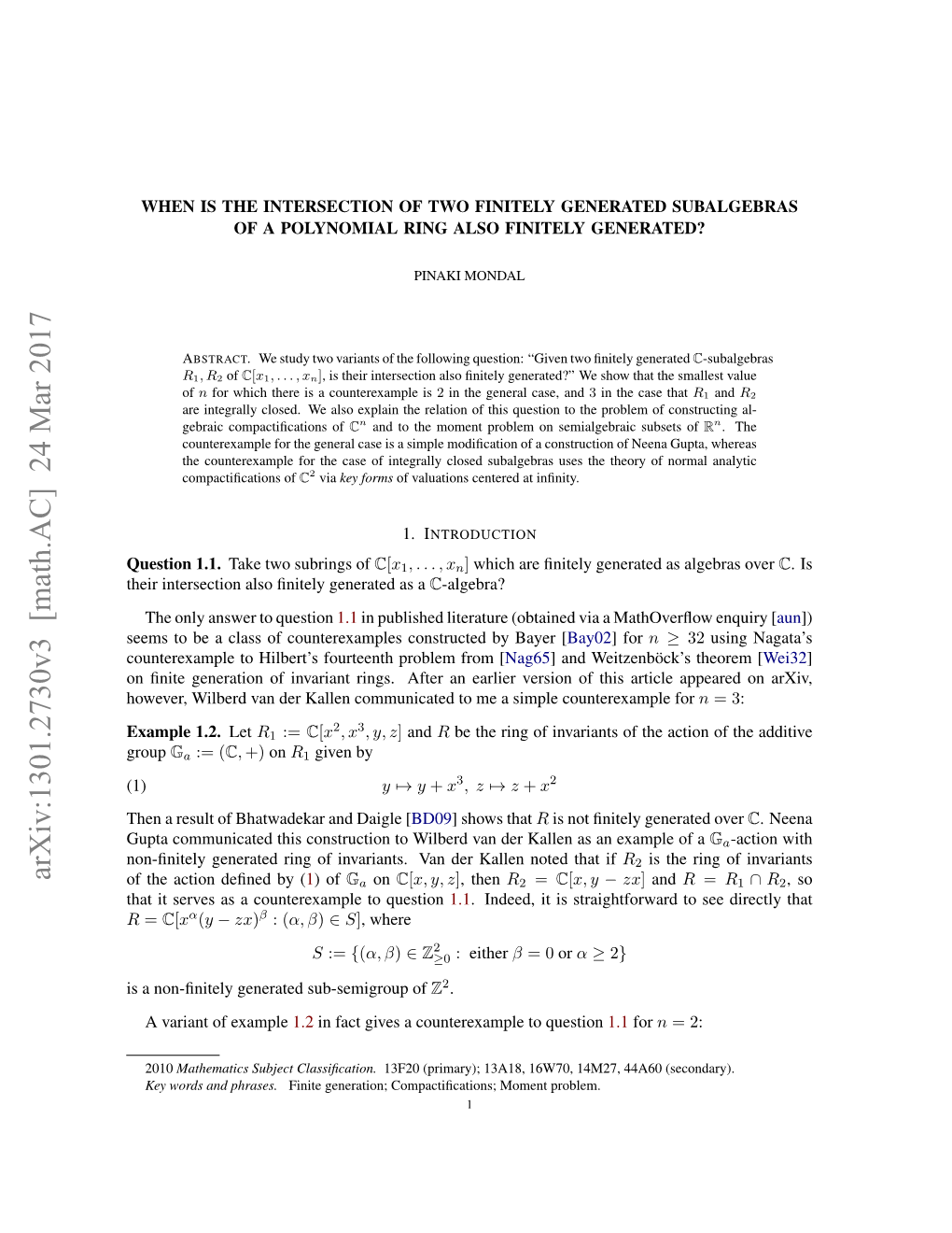 When Is the Intersection of Two Finitely Generated Subalgebras of a Polynomial Ring Also Finitely Generated?