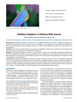 Palliative Sedation in Patients with Cancer Marco Maltoni, MD, and Elisabetta Setola, MD