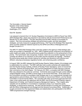Letters from Chairman Transmitting the NRC's FY 2000-2005