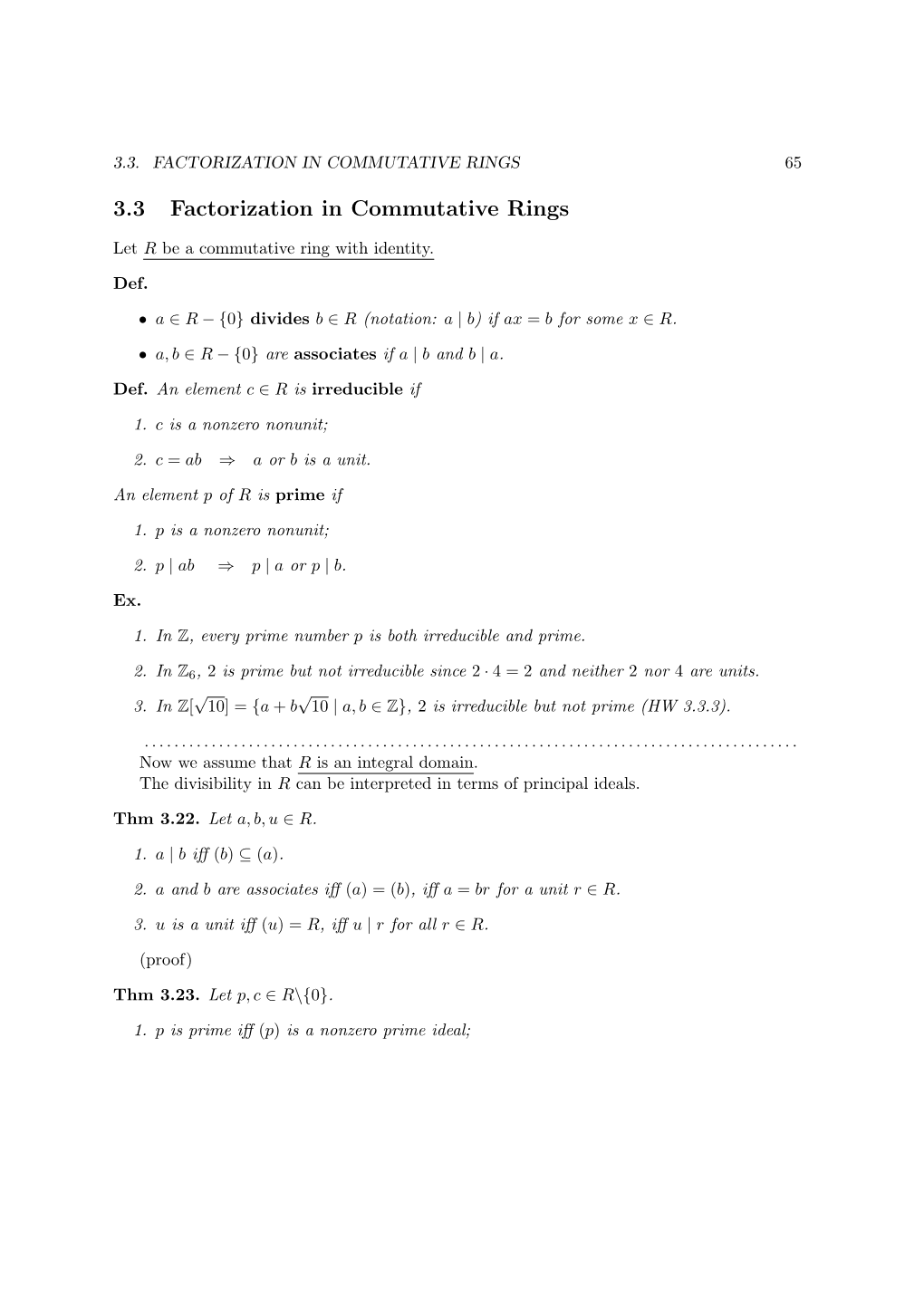 3.3 Factorization in Commutative Rings