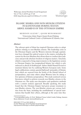 Islamic Sharia and Non-Muslim Citizens in Kanunname During Sultan Abdul Hamid Ii of the Ottoman Empire