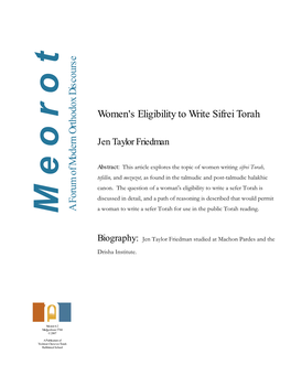 Women's Eligibility to Write Sifrei Torah