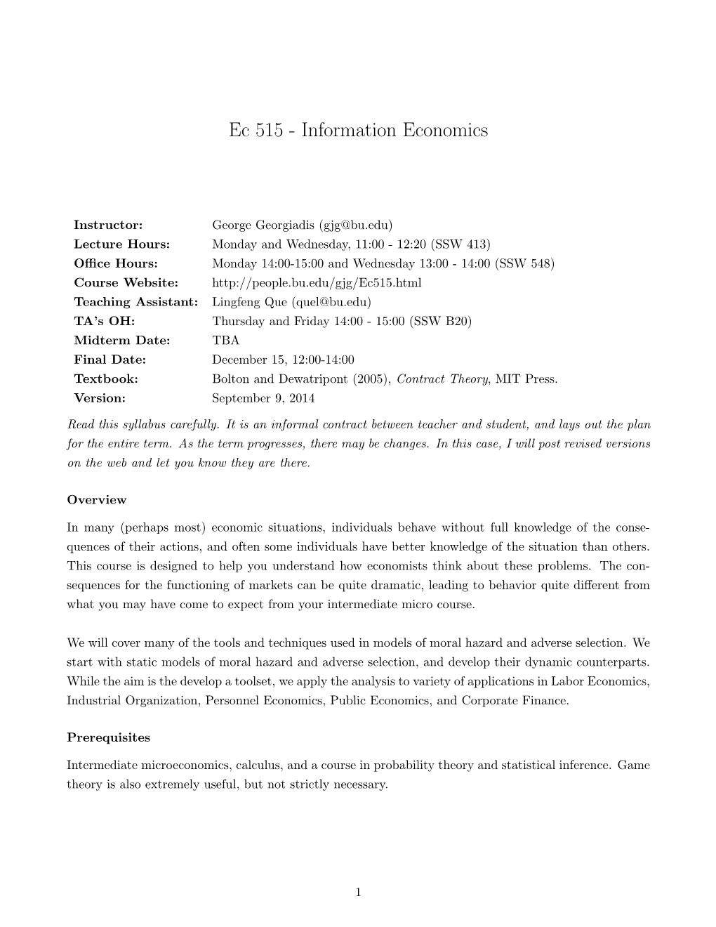 Ec 515 - Information Economics