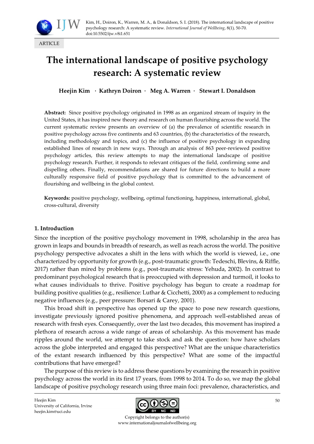 The International Landscape of Positive Psychology Research: a Systematic Review