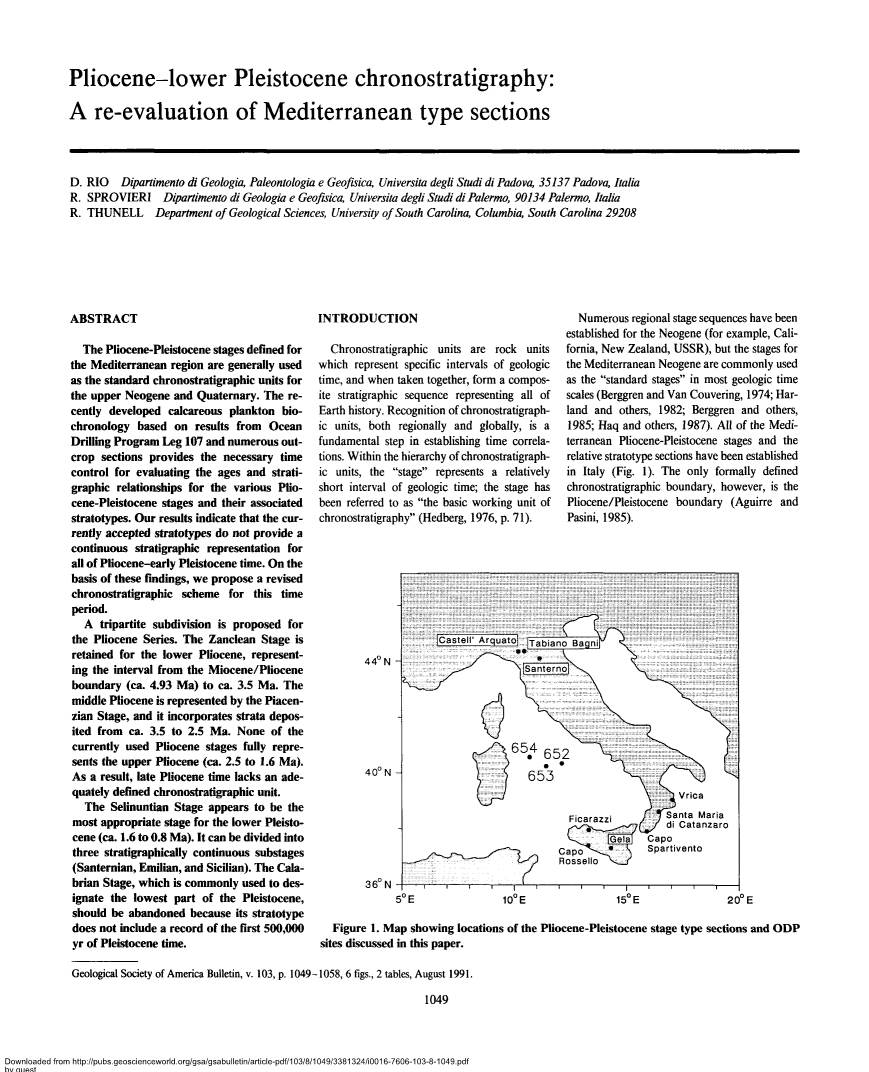 Pliocene-Lower Pleistocene Chronostratigraphy: a Re-Evaluation of Mediterranean Type Sections