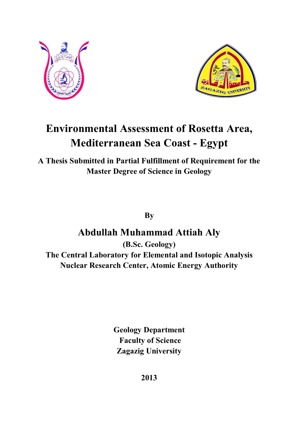 Environmental Assessment of Rosetta Area, Mediterranean Sea Coast - Egypt