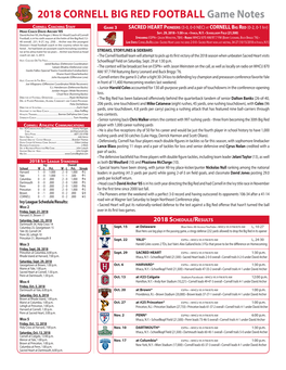 2018 CORNELL BIG RED FOOTBALL Game Notes