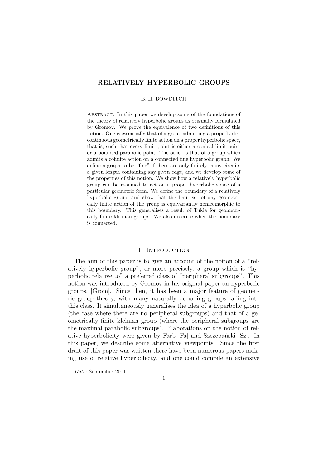 Relatively Hyperbolic Groups