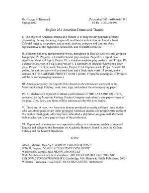 English 234 American Drama and Theatre Texts