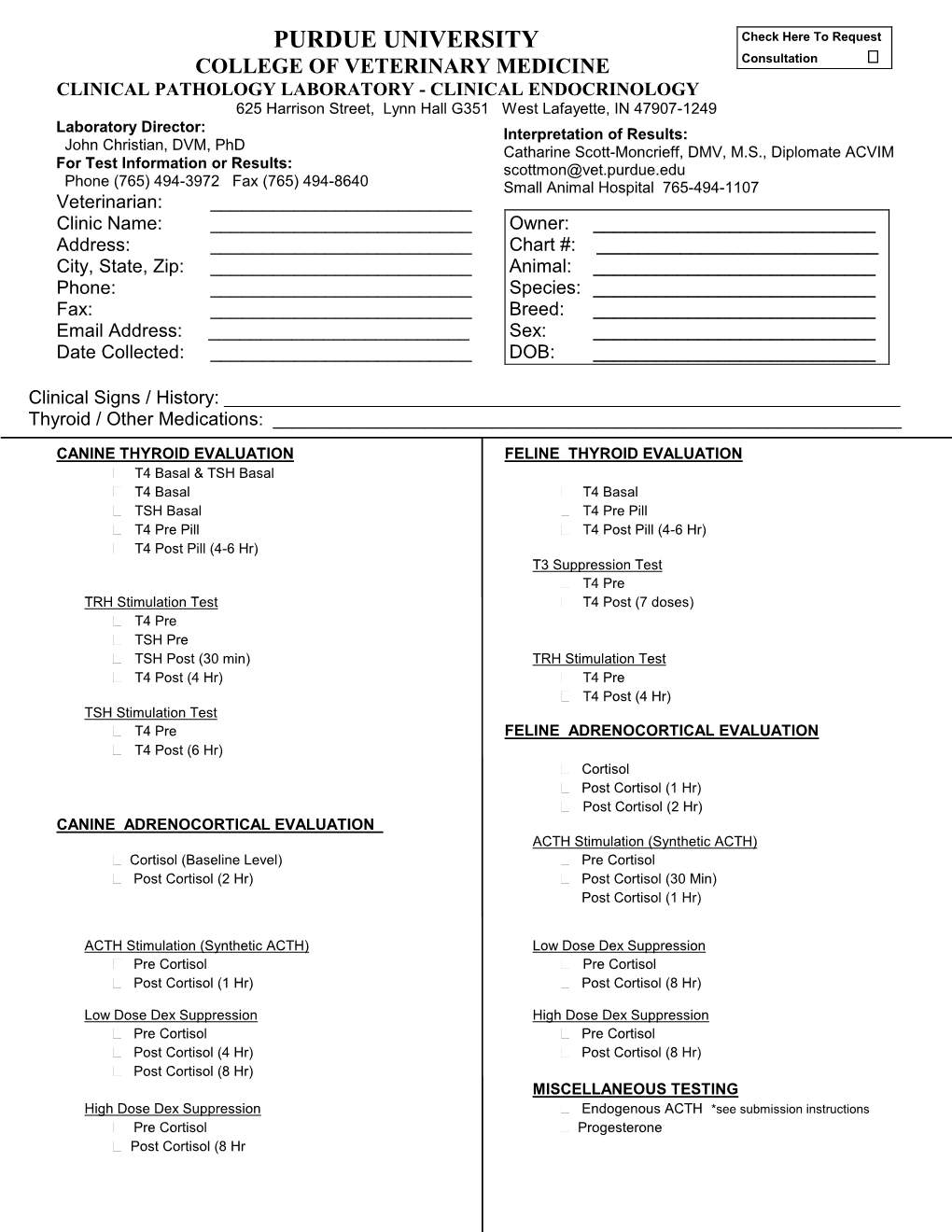 Small Animal Endocrinology Form