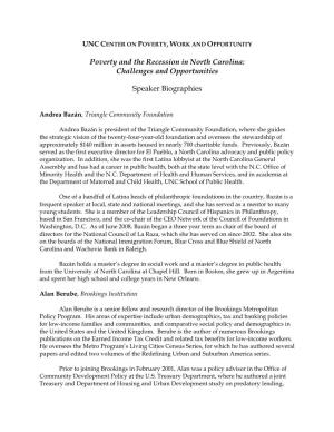 Poverty and the Recession in North Carolina: Challenges and Opportunities