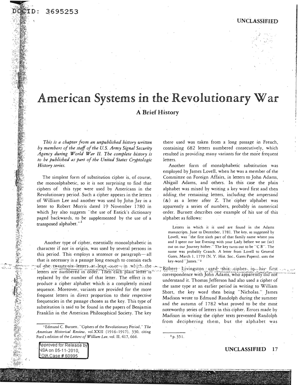American Systems in the Revolutionary War a Brief History