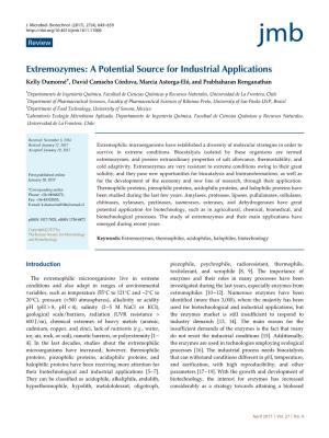 Extremozymes: a Potential Source for Industrial Applications Kelly Dumorné*, David Camacho Córdova, Marcia Astorga-Eló, and Prabhaharan Renganathan