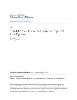 Thin Film Metallization and Protective Top-Coat Development