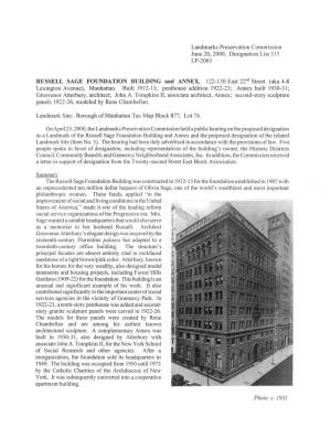 RUSSELL SAGE FOUNDATION BUILDING and ANNEX, 122-130 East 22Nd Street (Aka 4-8 Lexington Avenue), Manhattan